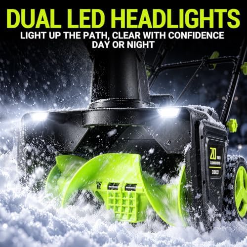 Electric Cordless Snow Blower: DEKOPRO 40V Brushless Electric Snow Blower, 20" Cordless Snow Thrower with 2x4.0Ah Batteries, Charger, LED Light & Adjustable Chute for Driveway, Sidewalk, Steps & Patio