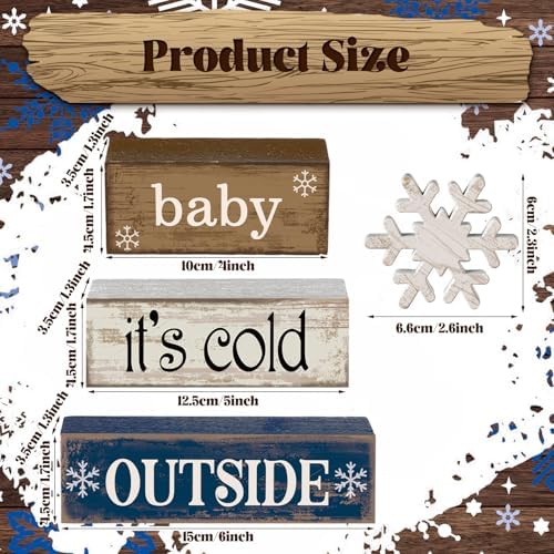 Moucuny 4 Pcs Wooden Block Signs Baby Its Cold Outside Farmhouse Decor