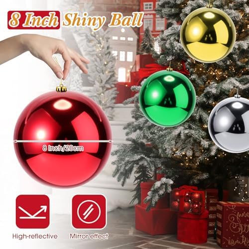 Zubebe 6 Pcs 8 Inch Large Outdoor Christmas Ball Ornaments,Multicolor