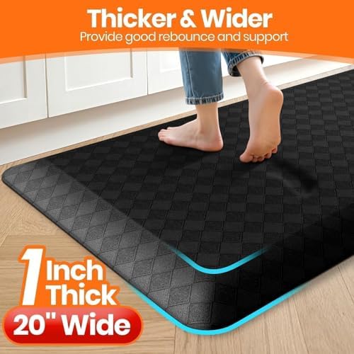 1" Thick Kitchen Mats for Floor, Water Resistant Floor Rug,Black/39" x 20"