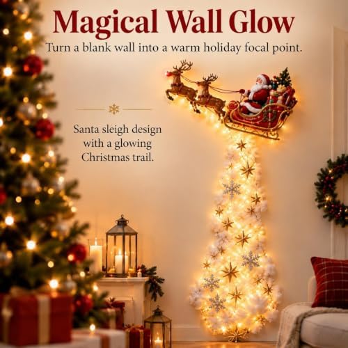 Christmas Magic Trail Wall Light, Santa Sleigh Reindeer Hanging Decoration