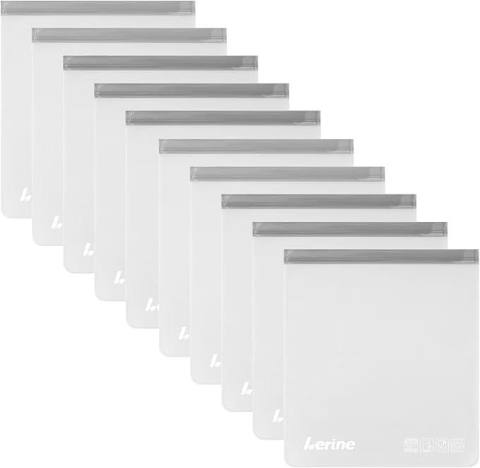 Lerine 10 Pack Reusable 2 Gallon Freezer Bags Dishwasher Safe | 13"x15.6" Large Capacity, BPA-Free, Food-Grade Material, Freezer Safe, Leakproof, Double-Seal, for Marinate Meats, Vegetables