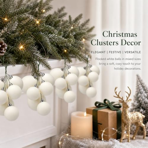 Roowest 4 Sets Large Velvet Christmas Ball Clusters Ornaments White Decor