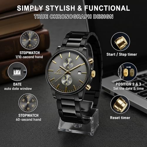 Stylish Stainless Steel Men's Watches with Functional Chronograph Subdials