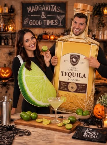 Tequila and Lime Couples Costume for Adults, 3D Tequila Bottle and Lime Slice Halloween Costume Set, Funny Matching Party Costume for Couples, Friends and Costume Contests