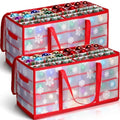 Hosuly 2 Pcs Plastic Christmas Ornaments Storage Box with Dividers, Zippers, 8 Trays,128 Slots, Christmas Storage Containers Xmas Ornaments Organizer for Holiday Balls Ornaments(Snowflake)