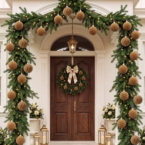 Liliful 3.15 Inch 12 Pcs Velvet Christmas Ornaments Balls, Light Brown