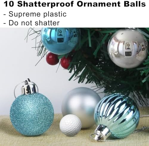 Baby Blue & Silver 3.2" Large Christmas Balls - Christmas Tree Decoration Ornaments Shatterproof Hanging Balls for Birthday Halloween Holiday Wedding Decorations Set of 10pcs