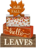Moucuny 4 Pcs Fall Table Decorations for Home, Maple Leaf Wooden Sign Set