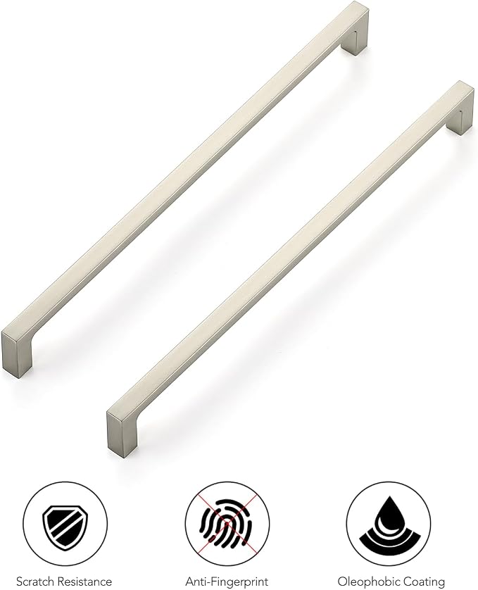 Ravinte 10 Pack 10 Inch Solid Square Cabinet Pulls - Brushed Nickel Handles for Kitchen Cabinets & Drawers