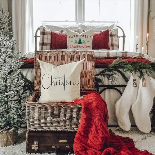Allorry Christmas Pillow Covers Merry Christmas Throw Pillow Decorative Beige Cotton Cloth Linen Cloth Pillow Cover Sofa Cover Decorative Rectangle Length 18X18 inches