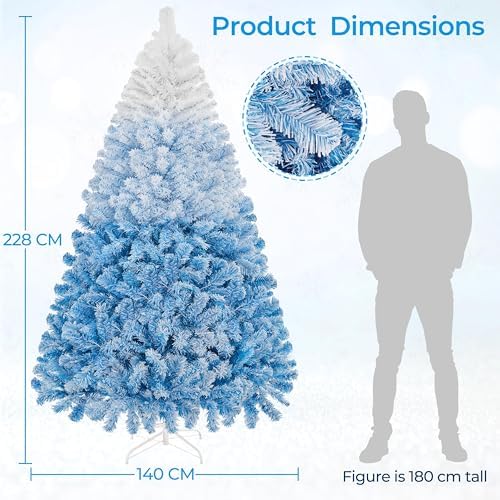 Yaheetech 7.5ft Prelit Flocked Christmas Tree, Blue & White, 550 Lights