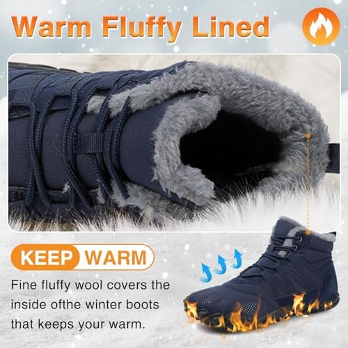 Womens Mens Barefoot Boots Shoes Minimalist Winter Snow Boots Warm Ankle Booties Zero Drop Sole Wide Toe Box Slip on Sneakers