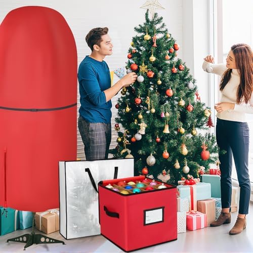 SATINIOR 6 Pcs Christmas Tree Storage Bag Set, Ornament Box, Red, 5 ft