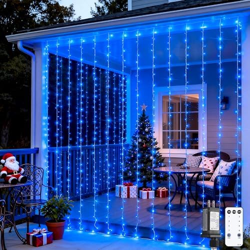 JMEXSUSS 300LED Blue Curtain Lights, 9.8x9.8ft String Lights Indoor Outdoor
