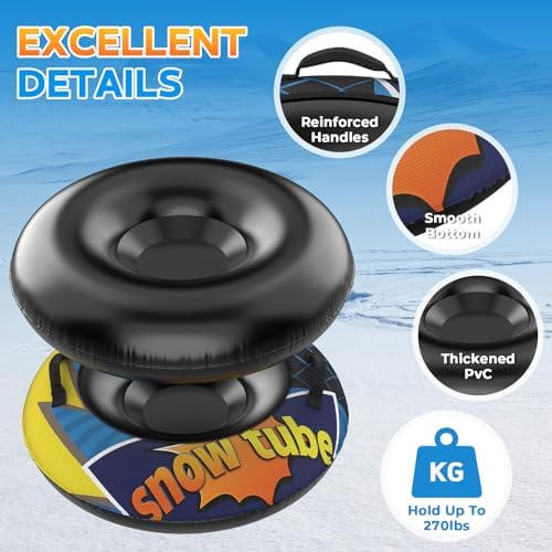 CACSPS Inflatable Snow Tube Sled 48 Inch, Heavy Duty Winter Sledding & Snow Tubing Equipment for Adults with Thickened Material and Canvas Cover