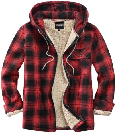 Elesuit Men's Full Zip Fleece Flannel Jacket Shirt Plaid Cotton Hoodie Coat