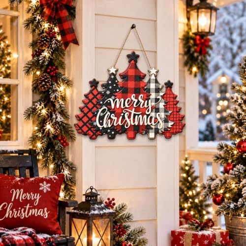 Christmas Decorations Buffalo Plaid Christmas Tree Hanging Wooden Sign