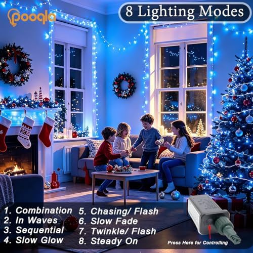 Pooqla 200 LED Blue Christmas Lights Outdoor String Lights, 66 ft