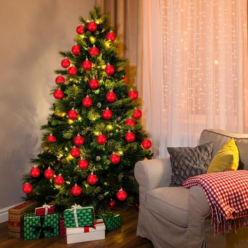 Wettarn 50 Pcs 2.36 Inch Christmas Ball Ornaments with Lid Rope, Red