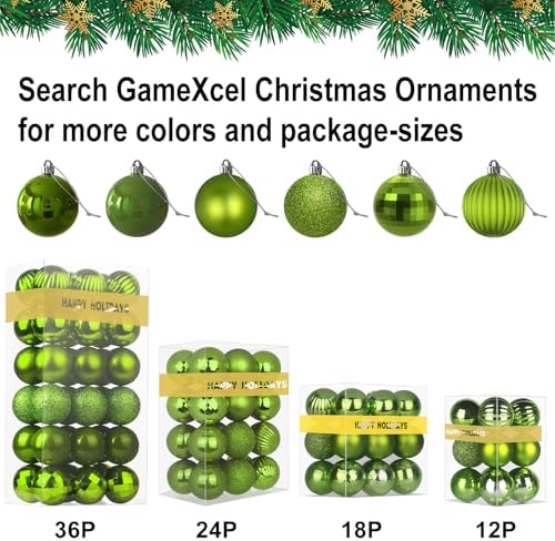 Lime Green 2.5" Christmas Balls Christmas Tree Decoration Ornaments Shatterproof Hanging Balls for Birthday Halloween Holiday Wedding Decorations Set of 10pcs