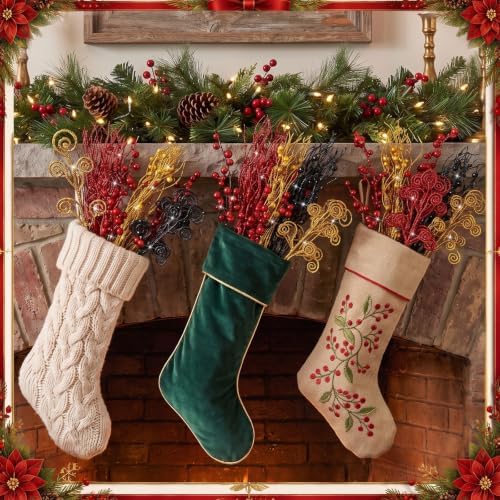 Daifunli 36 Pcs Christmas Tree Pick Spray Ornament, Mouse Red Yellow Black