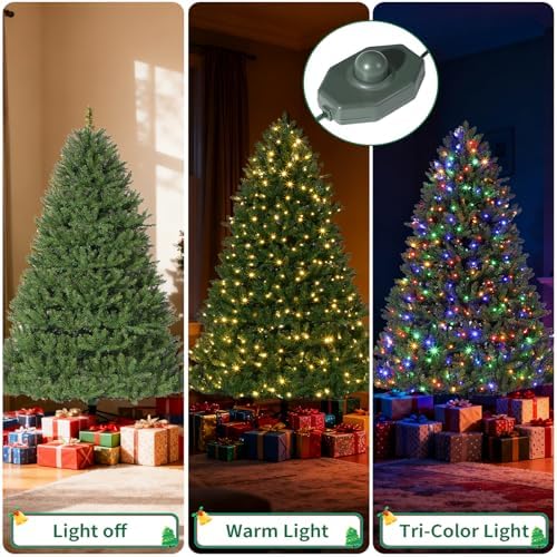 7.5ft Pre-Lit Artificial Spruce Christmas Tree with 600 Dual-Color LEDs, 2200 Thickened Branch Tips & 2 Lighting Modes, Easy Setup Automatic Branches for Home, Office & Party