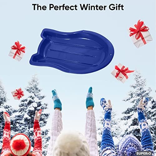 Superio Toboggan Snow Sled- 37” Plastic Slider for Kids and Adults- Heavy Duty Sled for 1 Rider with Pull Ropes for Downhill Sledding, Winter Outdoor Sports
