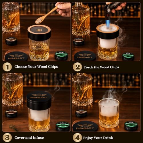 INSISART Whiskey Smoker Kit, Old fashioned Smoker Kit with Barrel,Black