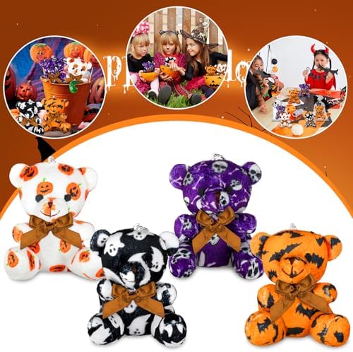 Poen 27 Pack Halloween Mini Plush Bears with Cards Set for Kids Classroom