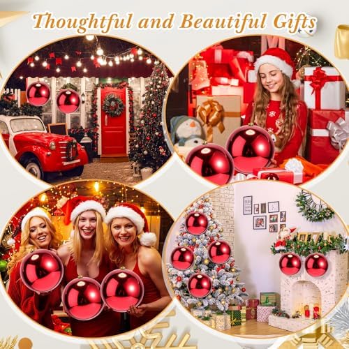 Zubebe 6 Pcs 8 Inch Large Outdoor Christmas Ball Ornaments,Red