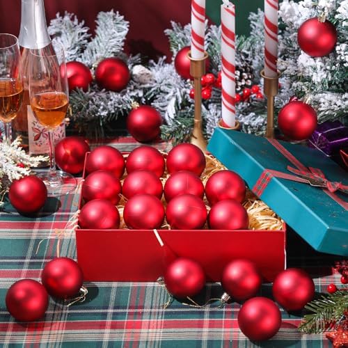 Wettarn 50 Pcs 2.36 Inch Christmas Ball Ornaments with Lid Rope, Red
