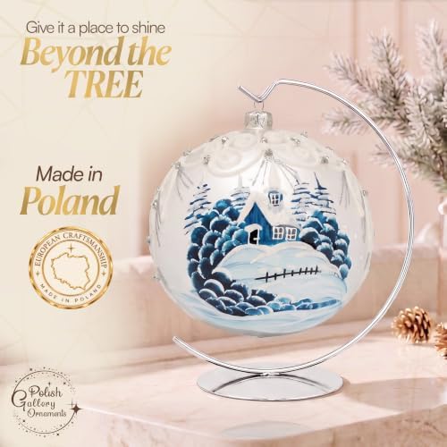 Hand Blown Glass Ball Christmas Ornament, 6 in, Frozen Winter Silver