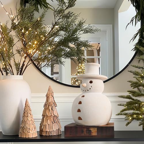 Christmas Decorations, Set of 3 Handmade Terracotta Snowman Figurines