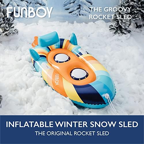 FUNBOY Winter Kids Inflatable Snow Sled, Rocket Groovy