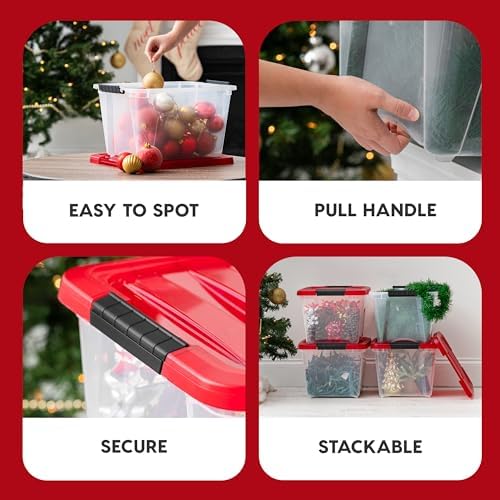IRIS USA 4-Pack, 19 Qt. Holiday Storage Bin with Lids, Red