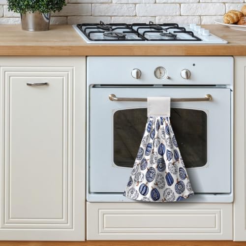 Fall Blue White Pumpkin Kitchen Towels with Hanging Loop Autumn Thanksgiving Chinoiserie Pumpkins Hanging Hand Towels Set of 2 Seasonal Dish Tie Towel Soft Absorbent Bath Towel