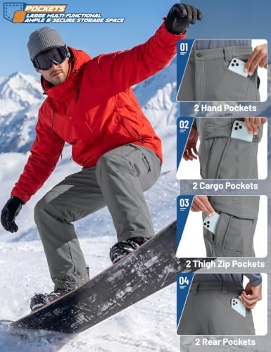 TACVASEN Men's Winter Snow Ski Pants Fleece Lined Waterproof Work Tactical