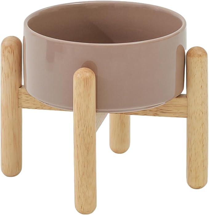 Havniva Elevated Dog Bowls Ceramic Dog Bowls with Stand, Dog Food Bowl | 6.1” Raised Dog Bowls with Non-Slip Wood Stand, Dog Food and Water Bowl Set, Dog Feeding Bowls for Small & Medium Dogs
