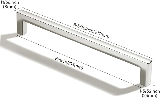 khtumeware 10 Pack 8 inch(203mm) Hole Center Polished Nickel Cabinet Pulls Solid Heavy-Duty Square Cabinet Handles Drawer Pulls Kitchen Cabinet Hardware Kitchen Handle
