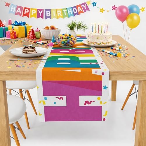 Birthday Decorations - Happy Birthday Table Runner | Happy Birthday Decorations for Home Party Kitchen Dining Table Decor - Birthday Party Favors Supplies