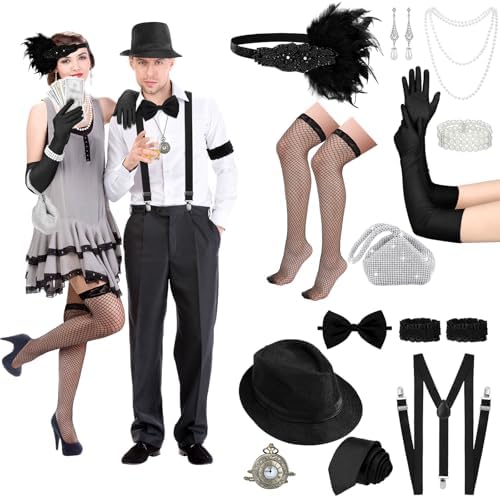 Shinymoon 14 Pcs Halloween 1920s Couples Costume Accessories