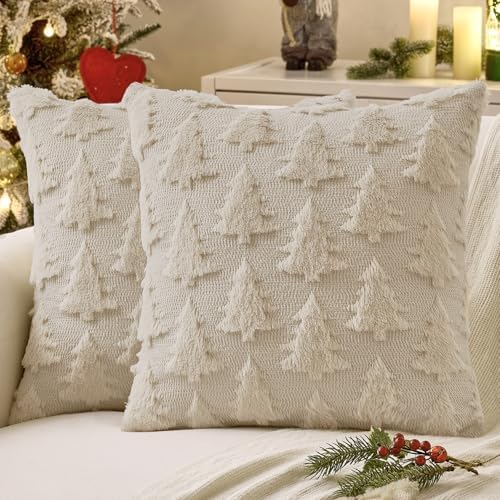 MIULEE Christmas Throw Pillow Covers Beige Set of 2 22x22