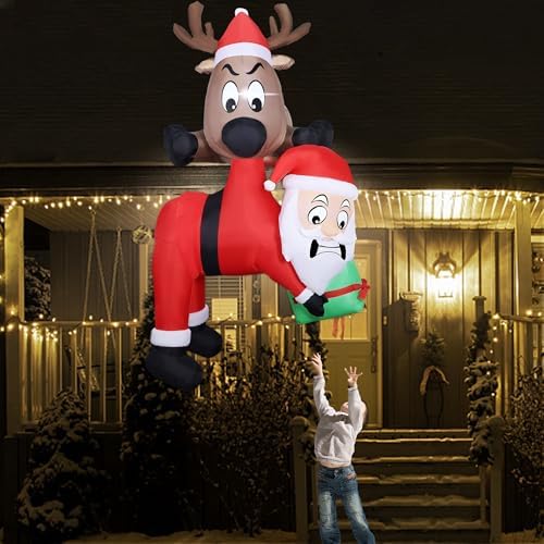 Lulu Home 7.2FT H Christmas Inflatable Decoration, Reindeer Holding Santa
