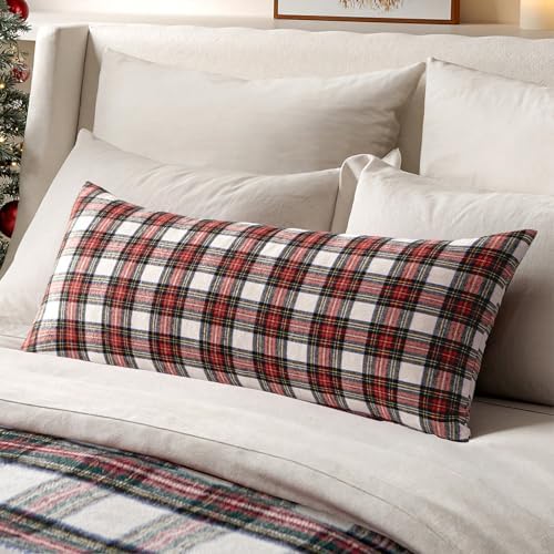 MIULEE Christmas Plaid Pillow Cover Scottish Tartan 14x36 Red and White