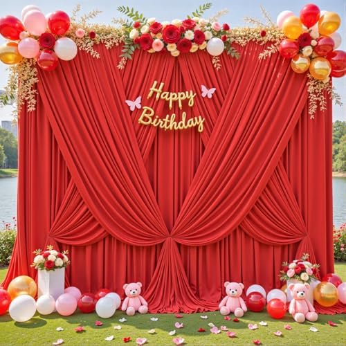 Red Backdrop Curtain for Parties Wedding Wrinkle Free Red Photo Curtains Backdrop Drapes Fabric Decoration for Birthday Party Baby Shower Christmas 5ft x 8ft,2 Panels
