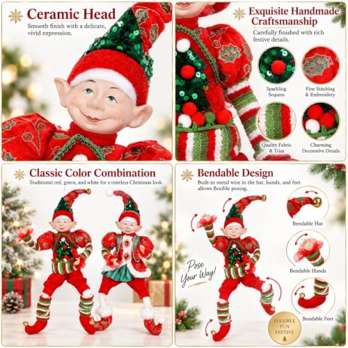HMASYO Large 22" Set of 2 Christmas Plush Elf for Tree Hanging Decorations