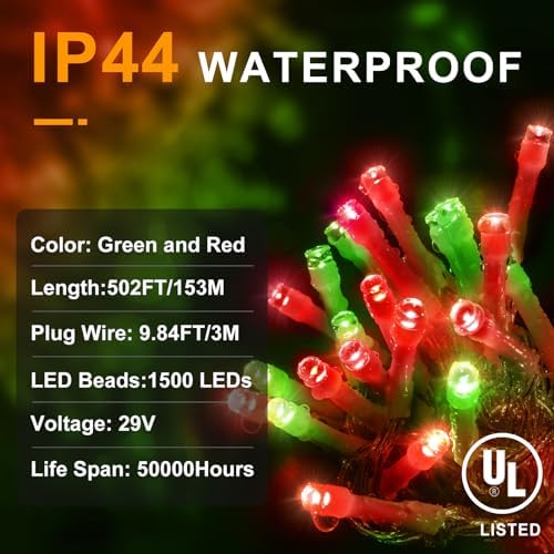 KNONEW 600ft 1500 LED Christmas Lights Outdoor String Light for Tree Decor