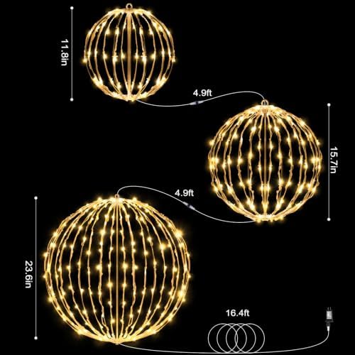 Christmas Decorations,LED Light Balls Outdoor,3 Pack,Warm White