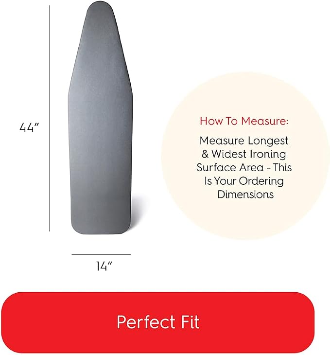 TIVIT Ironing Board Cover 14 x 44, Made in Italy. Pro Grip Pad Covers w/3 Fastener Straps & Pull Bungee Cord - Durable Scorch & Stain Resistant Padded Layers, Heat Reflective AlumiTek PRO Top Coat